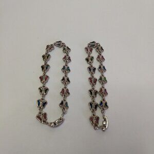 Silver Tone Butterfly Bracelet Multicolor Inlay Set 2 Friendship Gifts
